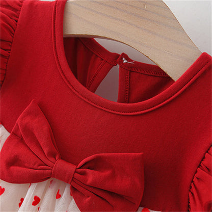 HeartGlow – Red Mesh Tutu Dress with Embroidered Hearts & Bow for Baby Girls