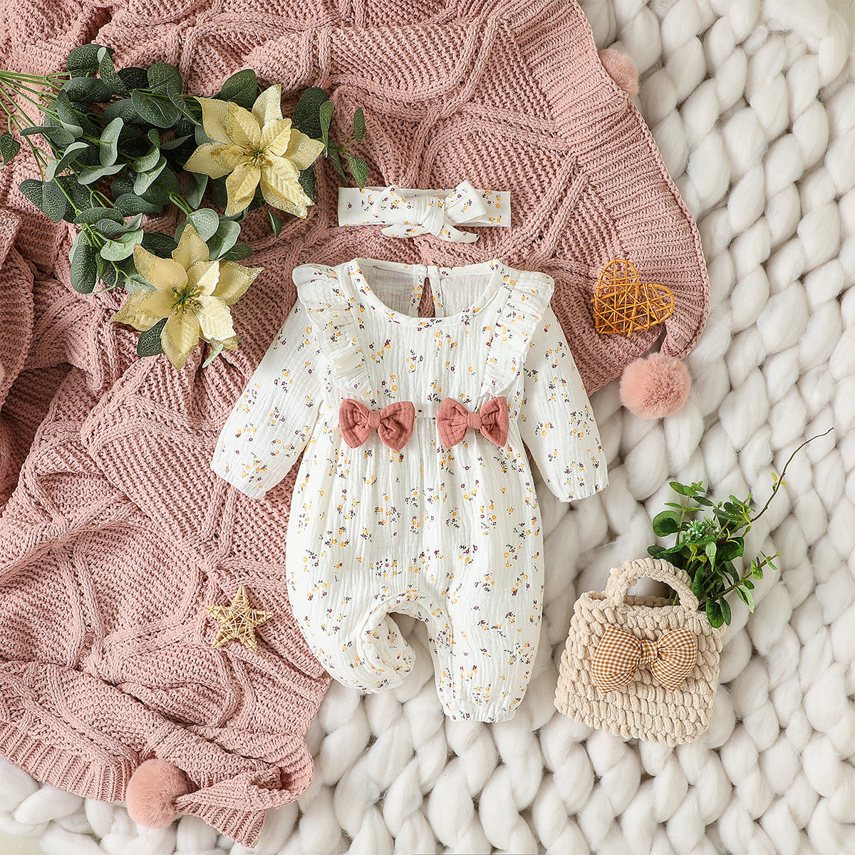 Sweetheart Days – Baby Girl Summer Cotton Jumpsuit with Bowknot & Love Print