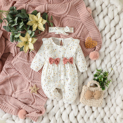 Sweetheart Days – Baby Girl Summer Cotton Jumpsuit with Bowknot & Love Print