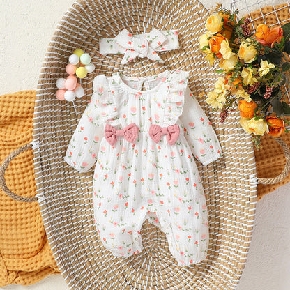 Sweetheart Days – Baby Girl Summer Cotton Jumpsuit with Bowknot & Love Print