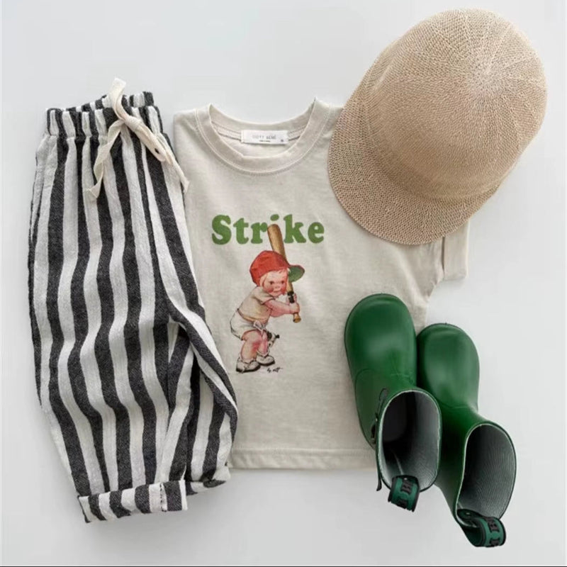 TinyTrend™ Vintage Cotton Stripe Pants – Unisex Casual Trousers with Pockets for Toddlers