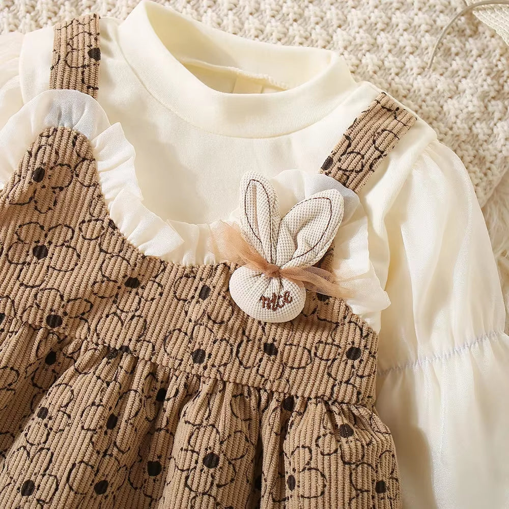 BlushBunny – Autumn Lace Floral Dress with Lantern Sleeves & Faux Halter Detail