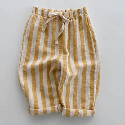TinyTrend™ Vintage Cotton Stripe Pants – Unisex Casual Trousers with Pockets for Toddlers