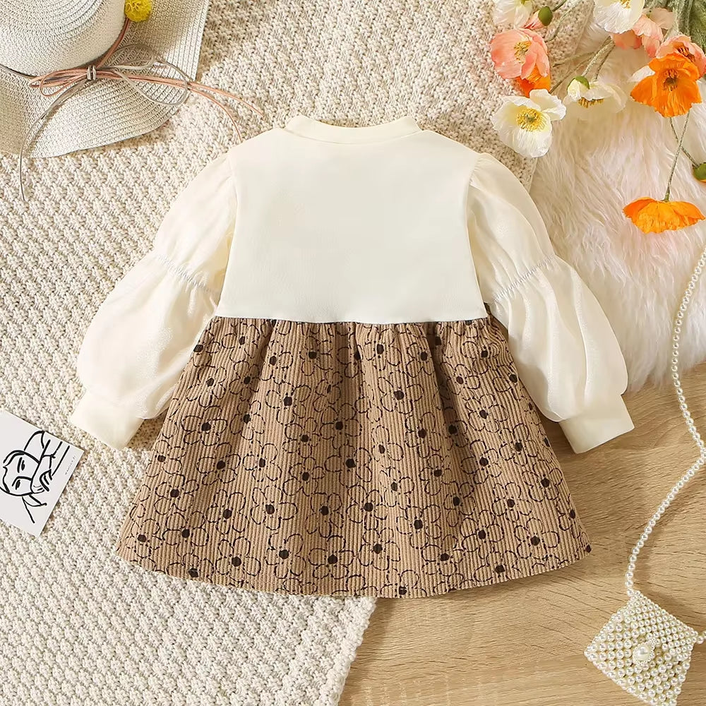 BlushBunny – Autumn Lace Floral Dress with Lantern Sleeves & Faux Halter Detail
