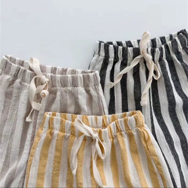 TinyTrend™ Vintage Cotton Stripe Pants – Unisex Casual Trousers with Pockets for Toddlers