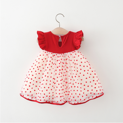 HeartGlow – Red Mesh Tutu Dress with Embroidered Hearts & Bow for Baby Girls
