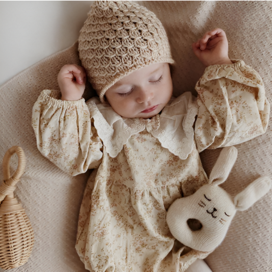 LaceWhimsy – Corduroy Floral Romper with Petal Collar for Baby Girls