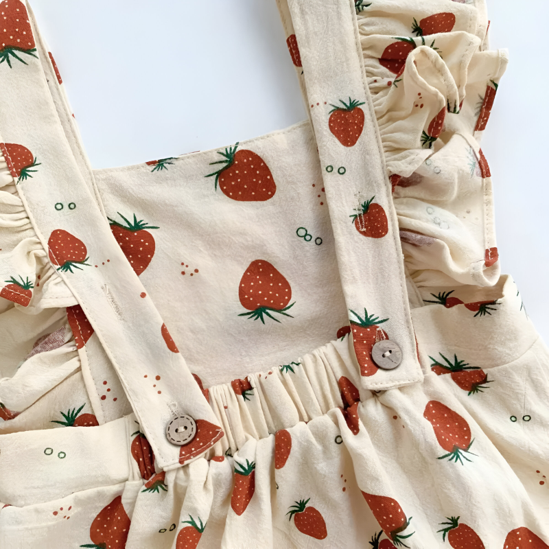 Berry Belle – Strawberry Print Ruffle Cotton Romper for Baby Girls
